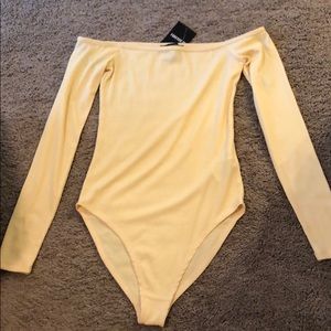 Yellow off the shoulder bodysuit